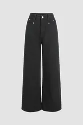 Womens High Waist Wide Leg Denim Jeans - Black