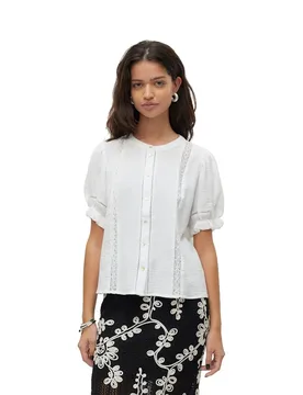Blusa A Maniche Corte Natali 2/ Lace Snow White XS - Vero moda - FashionsVida