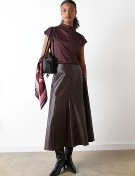 Satin Cowl Neck Blouse Burgundy female - Whistles - FashionsVida