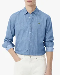 Camicia manica lunga in denim di puro cotone lavaggio chiaro stone washed