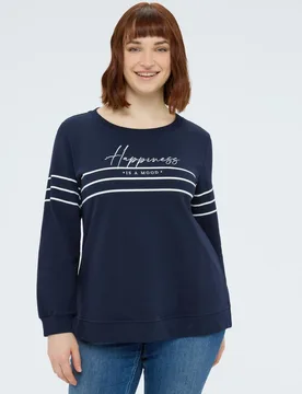 Sudadera de mujer de algodón con estampado mangas largas con detalle gráfico de rayas blancas - Fiorella Rubino - FashionsVida