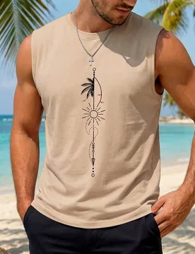 Camiseta de tirantes informal para hombre con estampado de sol, para verano - Shein - FashionsVida