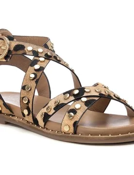 Sandalias planas de mujer de piel con cierre de hebilla - Carmela - FashionsVida