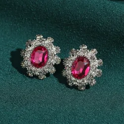 Vintage Purple Red Emerald Green Oval Crystal Earrings Jewelry Gold Color Art Deco For Woman Trendy Luxury High Quality Gift