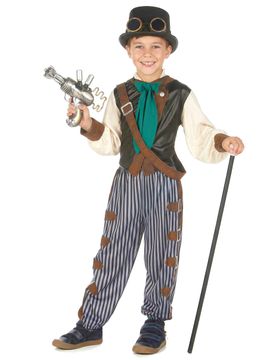 Dandy-Kostüm für Jungen Steampunk Faschingskostüm grau-weiss-braun - male