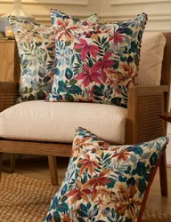 Pure Cotton Robins Wood Leaf Printed Cushion Green Mix