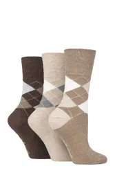 Women's 3 Pair Argyle Patterned Cotton Socks Argyle Brown / Neutral 4-8 Ladies - Brown - Size: Small