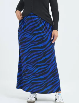 Women's Zebra Print Maxi Skirt in Cobalt Size: 16 - Cobalt - Size: 16 - Yours - FashionsVida