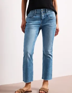 Straight Leg Jeans mit fransigem Saum female Blau - Street One - FashionsVida