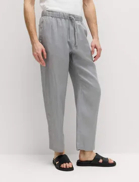 Loose Fit Pure Linen Elasticated Waist Trousers Chrome male - M&S - FashionsVida