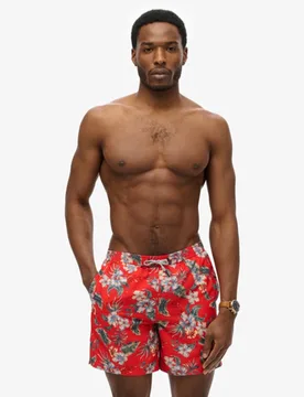 Superdry Herren 43cm Lange Badeshorts mit Hawaii-print Red - Größe: S - 54.99 - FashionsVida