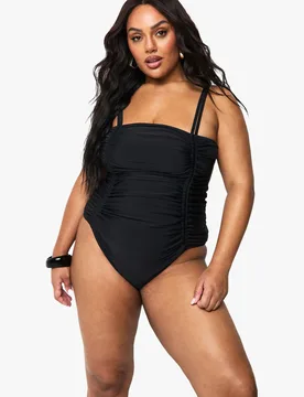 Womens Plus Tummy Control Ruched Side Swimsuit - Black - Size 26 Uk - Boohoo - FashionsVida
