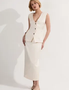 Womens Premium Viscose Linen Tailored Ruffle Pencil Midi Dress - White - Size 6 Uk - Karen millen - FashionsVida