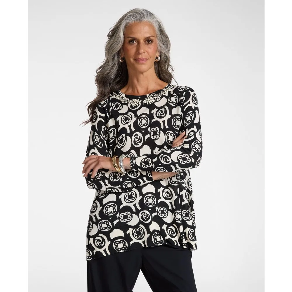 Camiseta de mujer estampada con bordado largo midi y ajuste regular - Elena Miró - FashionsVida