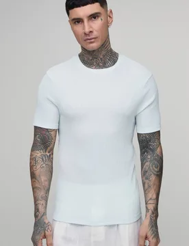 Herren Groß Geschnittenes Muskelbetontes Oberteil Mit Knitter-Textur Pastel Blue Größe Medium - boohooMAN - FashionsVida