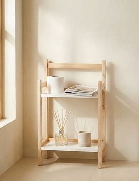 Scaffale da terra in legno a due livelli - beige