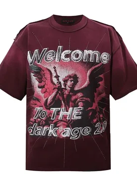 Vintage Washed Pink Angel Print Rhinestone T-shirt Men Oversized Streetwear Y2K Gothic Grunge Crew Neck Casual Graphic Tee - Aliexpress - FashionsVida
