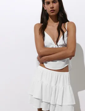 Ruffled Mini Skirt With Linen (Size: ) - Pull&bear - FashionsVida