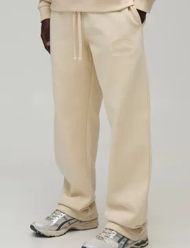 Herren 500gsm Schwere Bestickte Gerade Geschnittene Jogginghose Ecru Größe Small - boohooMAN - FashionsVida