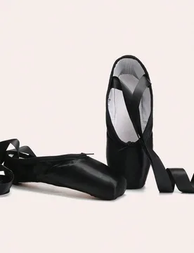 Elegantes Zapatos de Ballet de Punta Negros con Cintas de Satén, Bailarina de Moda - Shein - FashionsVida