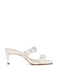 Leather Floral Kitten Heel Sandals White female