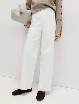 High Waisted Wide Leg Ankle Grazer Jeans Soft White female - M&S - FashionsVida