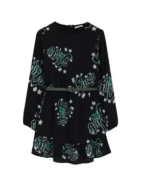 Abito nero con stampa grafica scritta only verde all over 10-14 anni - Liujo - FashionsVida