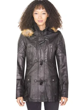 Women's Quilted Leather Parka Jacket-Brussels in Black Size: 24 - Black - Size: 24 - Infinity Leather - FashionsVida