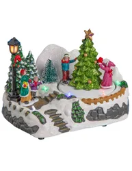 Weihnachtsdorf-Dekoration mit Weihnachtsbäumen bunt 18x12x13 cm