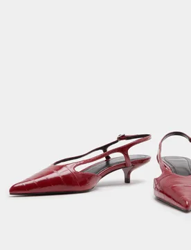 Ankle Strap Kitten Heel Pointed Slingback Shoes Red female - M&S - FashionsVida