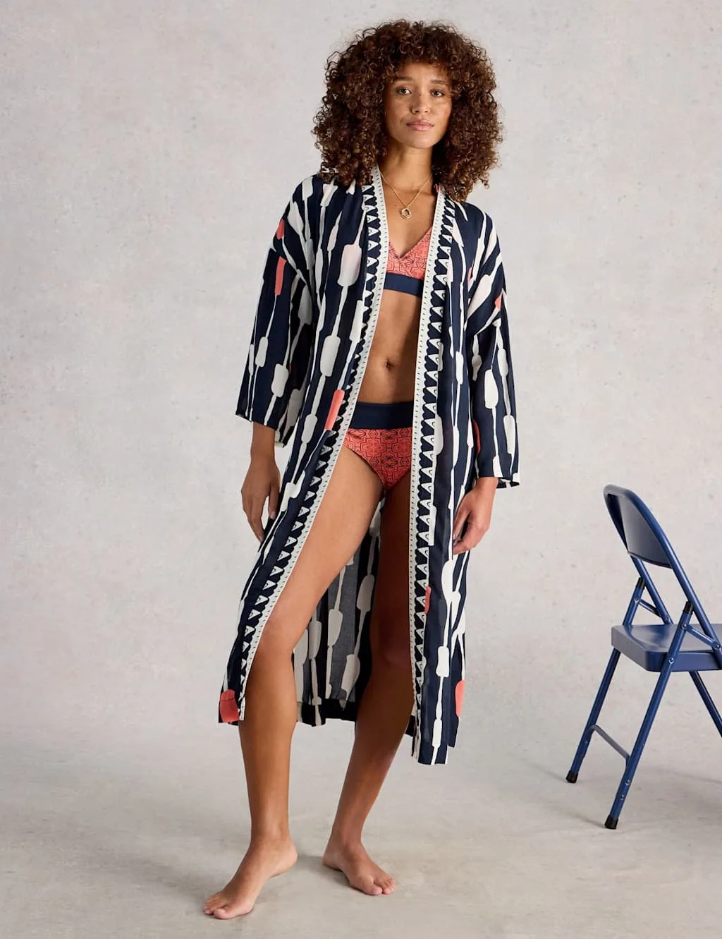 Pure Modal Printed Kimono Navy Mix female - White stuff - FashionsVida
