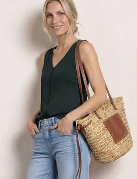 Top mit V-Neck und Crochet-Tape female Grün