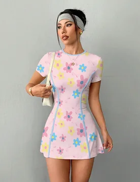 Vestido deportivo blanco de manga corta y ajuste delgado para mujer con pantalones cortos y bolsillo para teléfono, para entrenamiento de tenis y act - Shein - FashionsVida