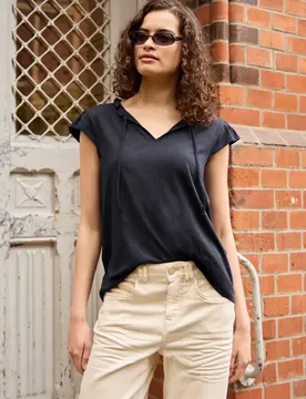 Street One Dropped Shoulder Shirt mit Split Neck female Blau