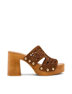 Sunkissed Suede Block Heel Clogs Brown female - Steve madden - FashionsVida