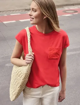 Street One Shirt mit Rundhals und Spitzentasche female Rot - Street One Studio - FashionsVida