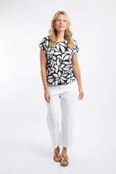 Clearwater Printed Linen Rich Top - White - Size: 16