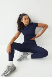 Womens Sculpt High Waist Deep Waistband Legging - Navy Polyamide - Size Medium