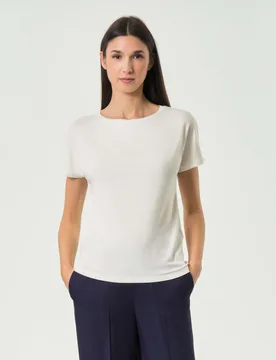 T-shirt a maniche corte bianca in jersey stretch - Emme Marella - FashionsVida