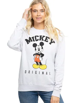 Women's Mickey Mouse Hello Crew Sweatshirt in Light Grey Size: Medium - Light Grey - Size: M - Disney - FashionsVida