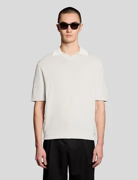 Men's Open Collar Fine Knitted Polo Shirt in Grey - Lyle & Scott - FashionsVida