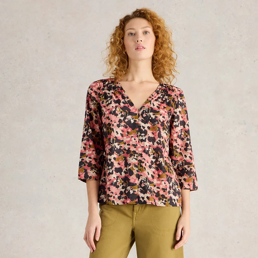 Rae Organic Cotton Top - Pink Print - White stuff - FashionsVida