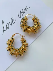 Vintage hollow woven twist earrings colorful zirconia wrapped design ear accessory for women