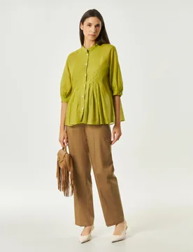 Pantalone dritto cammello in puro cotone con fusciacca in vita - Emme Marella - FashionsVida