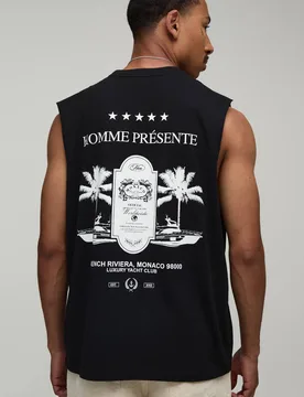 Men's Oversized Palm Print Tank Black Size X-Small Black XS - boohooMAN - FashionsVida