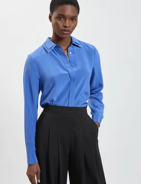 Women's Silk Double Collar Long Sleeve Shirt in Blue Size: 8 - Blue - Size: 8 - Karen millen - FashionsVida