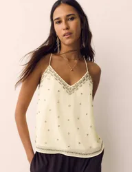 Embellished V-Neck Cami Top Ecru Mix female