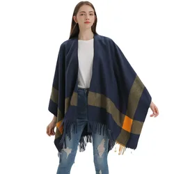 Poncho Autumn and Winter Women's Knitted Double Sided Large Shawl European American Imitation Cashmere Warm Cloaks Lady Capes P