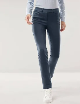 Thermo-Extraglatt Baumwollhose, Regular Fit#normale Größen#Kurzgrößen, Farbe Blau, 24, mit Thermo-Jerseyfutter mit Schmetterlings-Stickerei Damen - Walbusch - FashionsVida