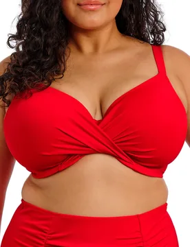 Womens Plain Sailing Wrap Plunge Bikini Top - Red Polyamide - Size 32gg - Elomi - FashionsVida